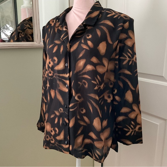 PENNINGTONS, WOMEN BOTANICAL PATTERN SHEER BLOUSE, SIZE: L/G - Picture 2 of 11